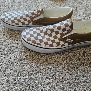 Vans Mustard and White Checkered Slip-On Shoes